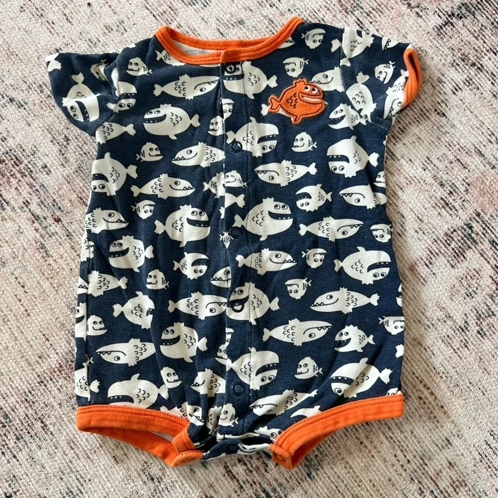 Carter's Blue and Orange Bodysuit with Fish Print